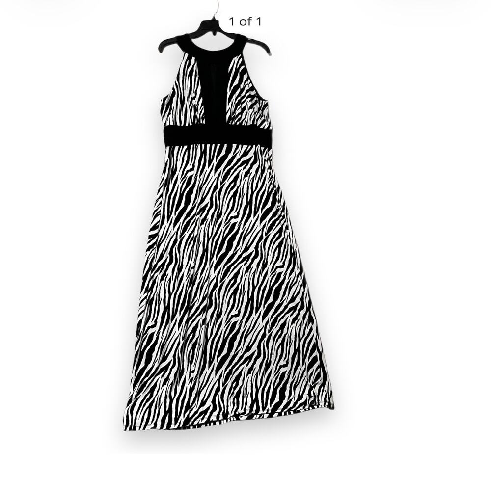Tiana B. Black & White Zebra Print L Keyhole Halter Neck Maxi Dress Empire waist